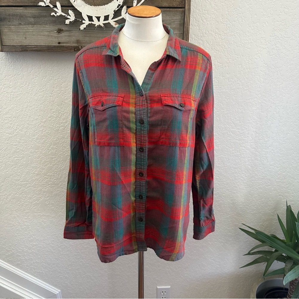 Toad&Co reform flannel Plaid long sleeve Button-Up Shirt ladies M